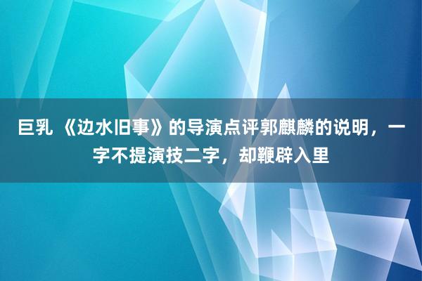 巨乳 《边水旧事》的导演点评郭麒麟的说明，一字不提演技二字，却鞭辟入里